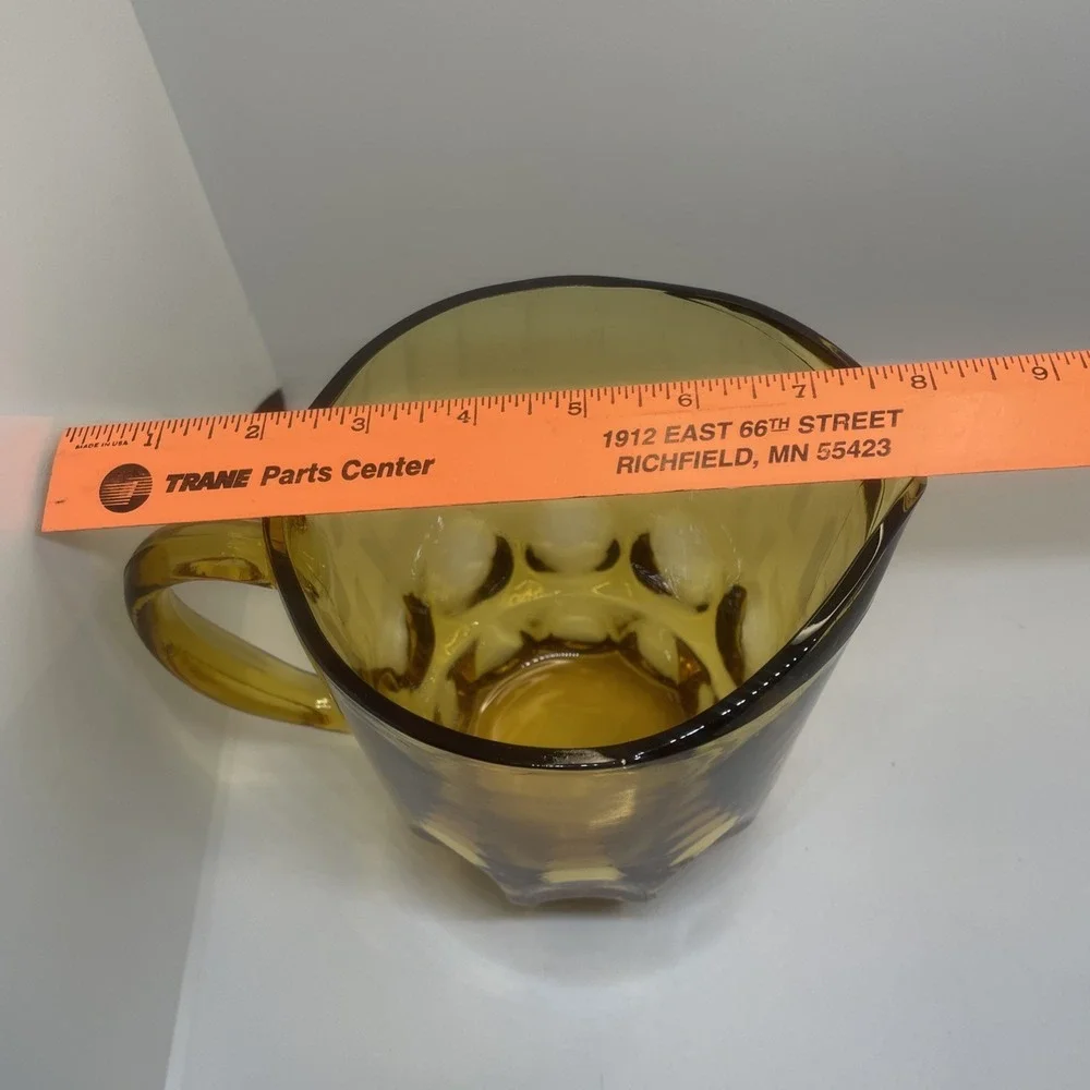 VTG HAZEL ATLAS Amber Glass Thumbprint 64oz Pitcher Heavy Boho Chic Pitcher‎